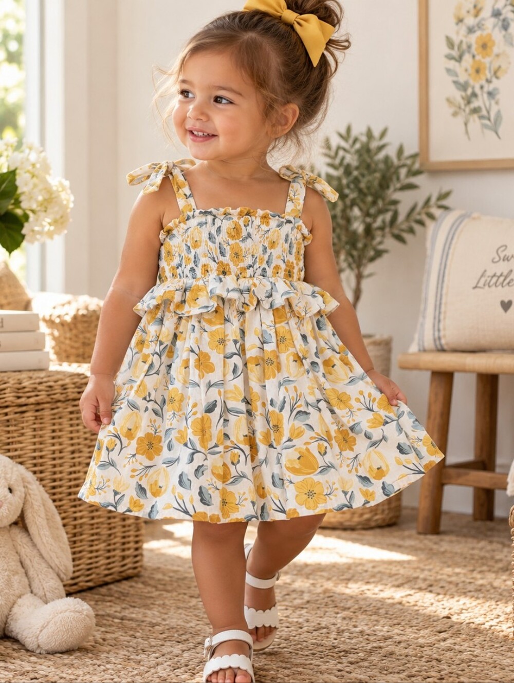 Cupcakes and Cashmere 24M Floral Smocked Ruffle Cotton Dress